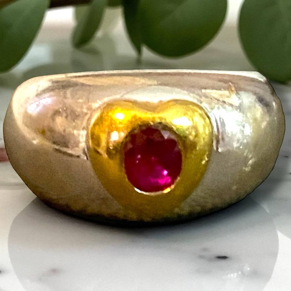 GORGEOUS Italy Designer 18K White Gold Ruby Heart Ring Size 7.25